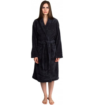 Robes Women's Super Soft Plush Bathrobe Fleece Spa Robe Made in Turkey - Charcoal - CQ11CVCP1PV $35.92