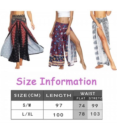 Bottoms Women's Boho Palazzo Slit Wide Leg Yoga Pants Summer Beach Bohemian Hippie Pants - White Floral - CS19D3EYR97 $23.71