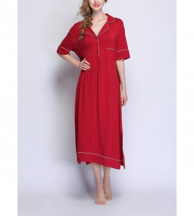 Nightgowns & Sleepshirts Womens Sleepwear Shirt Collar Nightshirt Modal Nightgown Loungewear - Red Short - CB18U3HAUDX $23.41