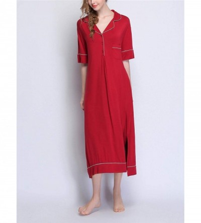 Nightgowns & Sleepshirts Womens Sleepwear Shirt Collar Nightshirt Modal Nightgown Loungewear - Red Short - CB18U3HAUDX $23.41