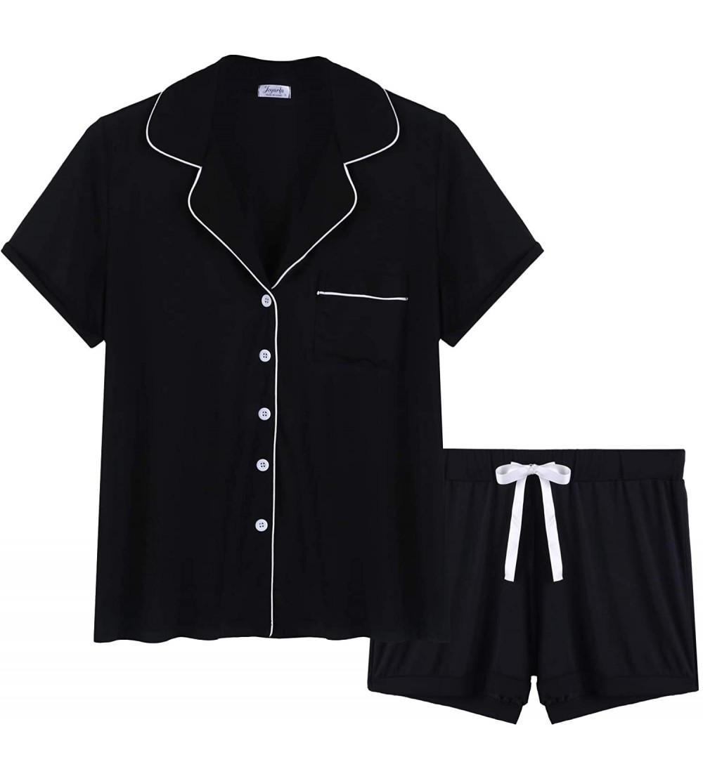 Sets Womens Pajamas Soft Bamboo - PJ Short Sets for Women - Short-black - CX18RL73984 $39.61