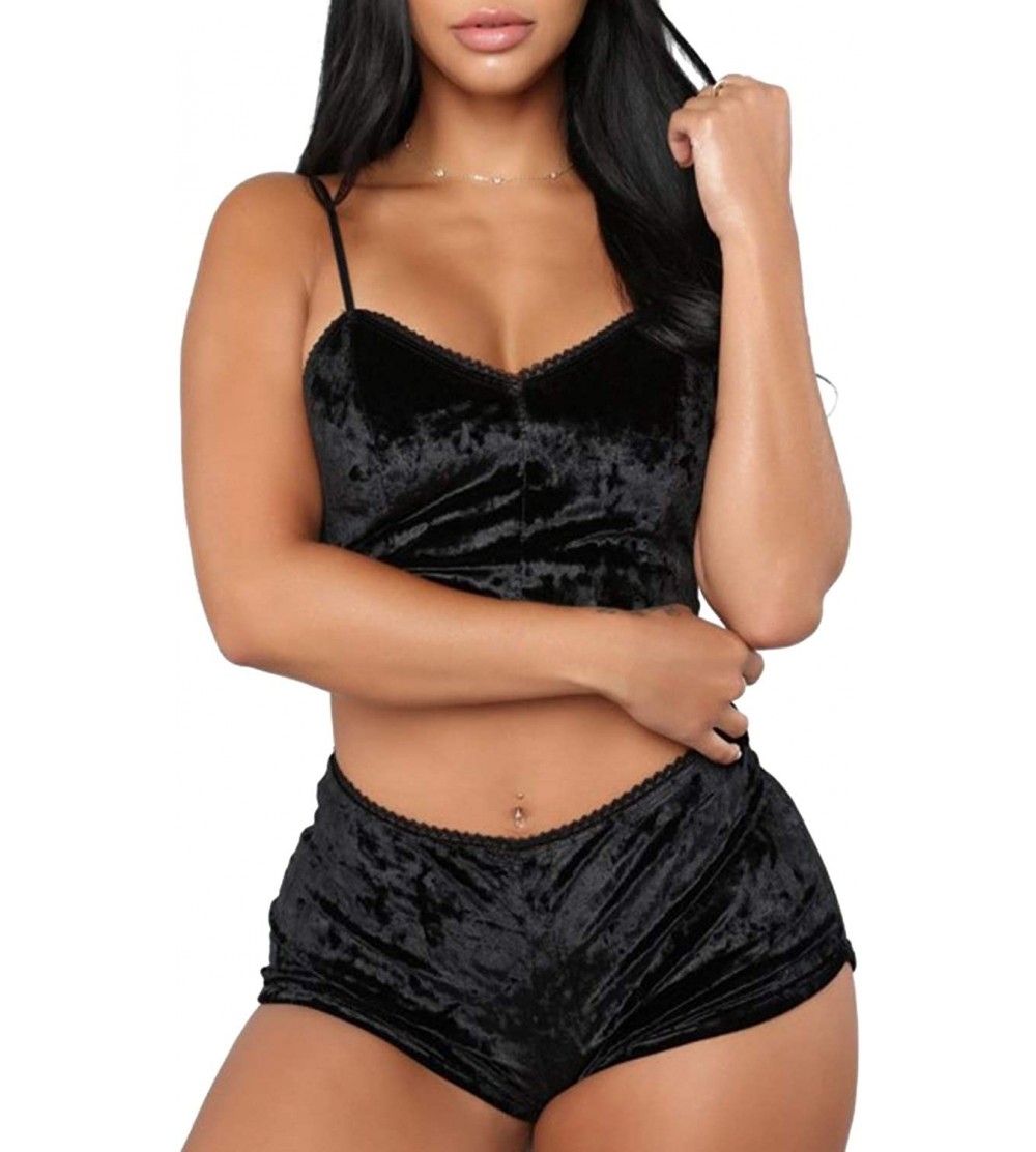 Sets Sexy Pajamas Lingerie for Women Velvet Pajamas Sets Sleepwear Leopard Romper Outfit Crop Top Camisole and Shorts Bottom ...