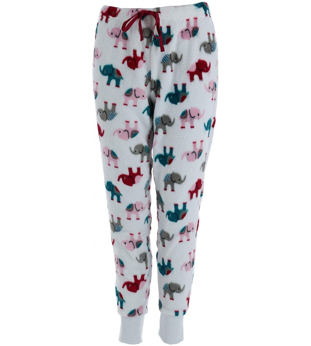 Bottoms Women's Novelty Print Jogger Pajama Pants - White Elephants - CK18AT576N8 $16.42