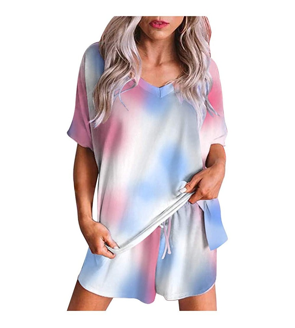 Sets Women's 2 Piece Tie Dye Cute Tops and Shorts- Breathable Loungewear Loose Casual Pajamas Suits - Hot Pink - CX19CA8R8H7 ...