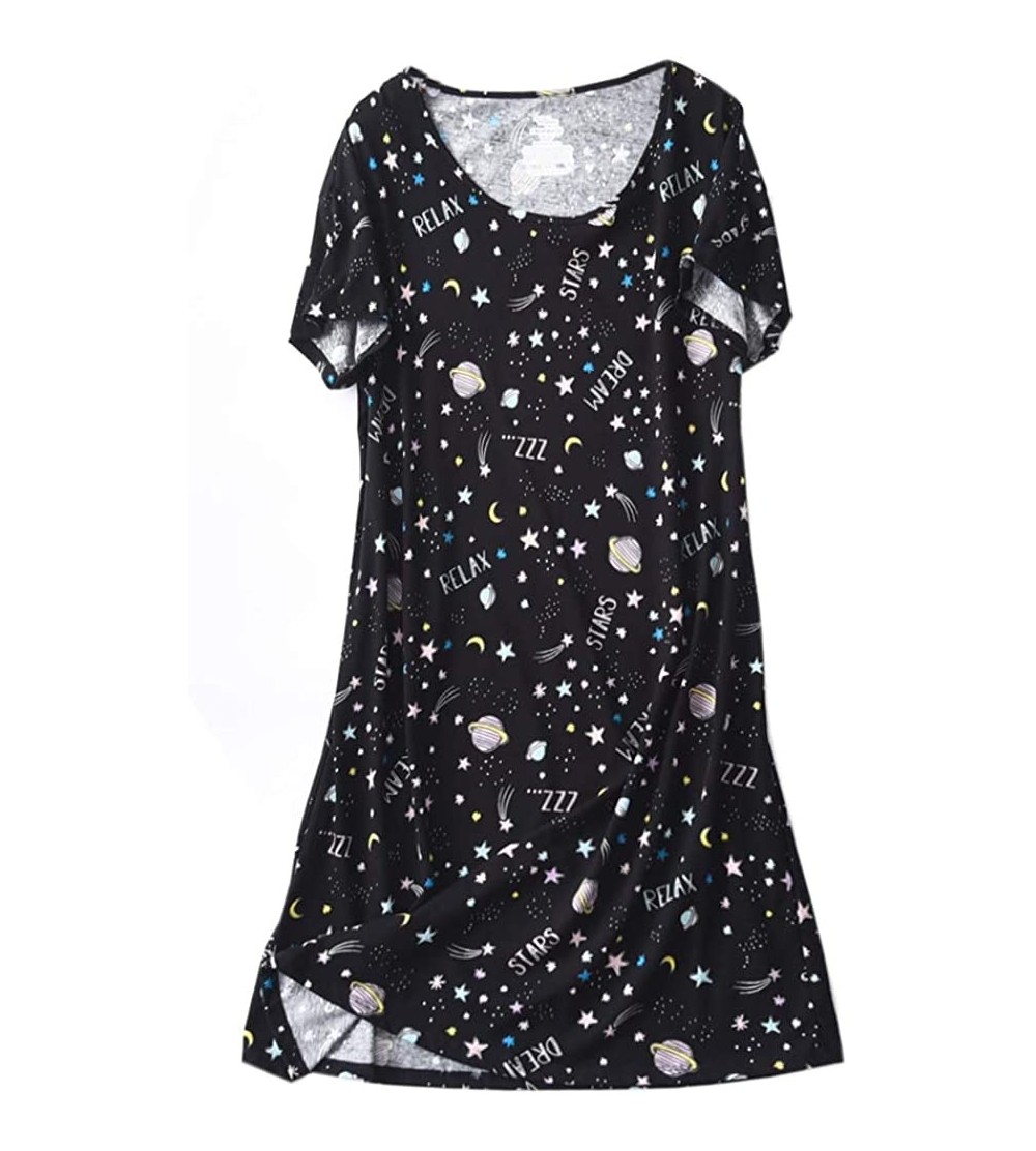 Nightgowns & Sleepshirts Womens Cotton Sleepwear Short Sleeves Print Sleepshirt Sleep Tee - Moon Star - CG18COD2UE3 $19.54