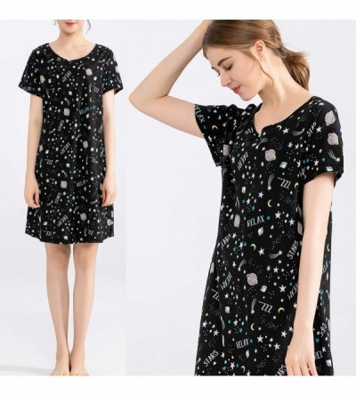 Nightgowns & Sleepshirts Womens Cotton Sleepwear Short Sleeves Print Sleepshirt Sleep Tee - Moon Star - CG18COD2UE3 $19.54