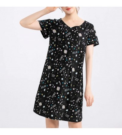 Nightgowns & Sleepshirts Womens Cotton Sleepwear Short Sleeves Print Sleepshirt Sleep Tee - Moon Star - CG18COD2UE3 $19.54