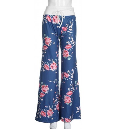 Bottoms Comfy Casual Pajama Pants Floral Print Drawstring Lounge Stretch Bottoms Palazzo Lounge Wide Leg - L-blue - CO1949A02...