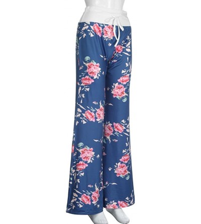 Bottoms Comfy Casual Pajama Pants Floral Print Drawstring Lounge Stretch Bottoms Palazzo Lounge Wide Leg - L-blue - CO1949A02...