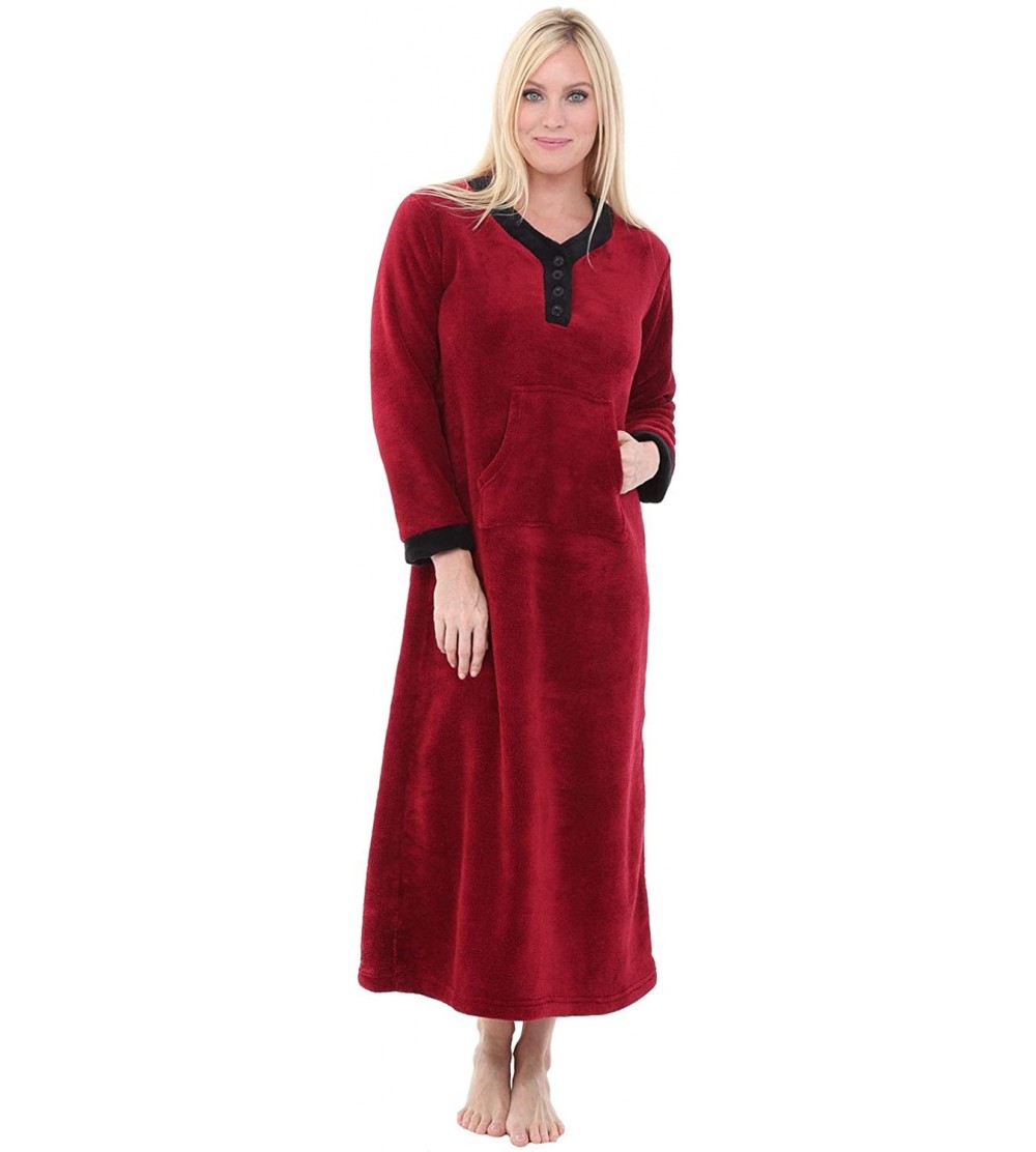 Nightgowns & Sleepshirts Women's Warm Fleece Nightgown- Long Kaftan with Pockets - Burgundy - CA18D737D80 $48.86