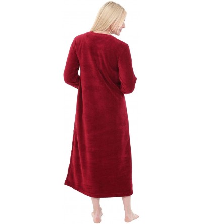 Nightgowns & Sleepshirts Women's Warm Fleece Nightgown- Long Kaftan with Pockets - Burgundy - CA18D737D80 $48.86