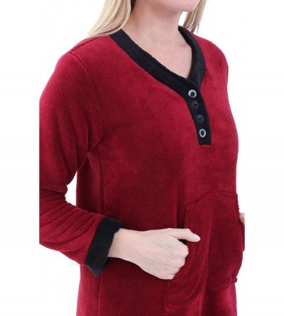 Nightgowns & Sleepshirts Women's Warm Fleece Nightgown- Long Kaftan with Pockets - Burgundy - CA18D737D80 $48.86