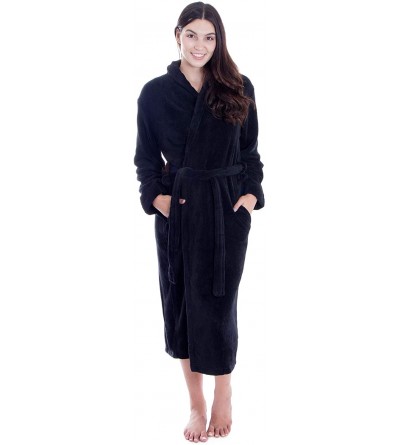 Robes Women's Luxuriously Cozy Plush Bath Robe - Black - CL18DWWEZHI $30.17