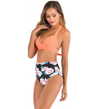 Thermal Underwear Women High Waist Bikini Push Up Bikinis Print Swimsuit Female Beachwear Swimwear - A6-pink - CZ1962GT34O $9.90