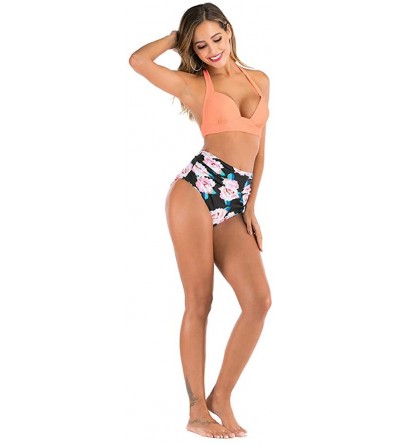 Thermal Underwear Women High Waist Bikini Push Up Bikinis Print Swimsuit Female Beachwear Swimwear - A6-pink - CZ1962GT34O $9.90