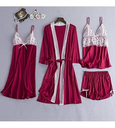 Sets 2PC Sleepwear Womens Lingerie Lace Nightwear Camisole Bowknot Shorts Set Sleepwear Pajamas - 2red - C6193Z0RHXI $45.81