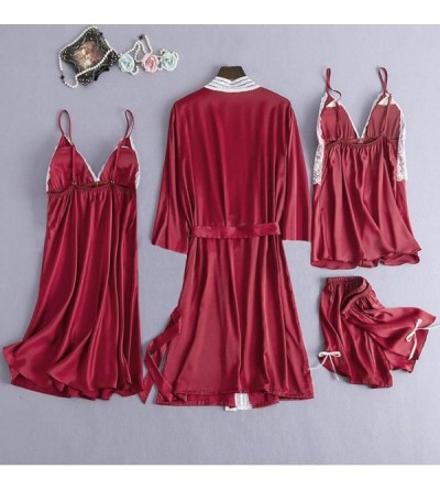 Sets 2PC Sleepwear Womens Lingerie Lace Nightwear Camisole Bowknot Shorts Set Sleepwear Pajamas - 2red - C6193Z0RHXI $45.81