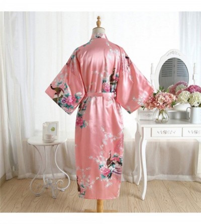 Robes Kimono Long Bath Robe Gown Silky Peacock Bridesmaid Bridal Yukata Shower Womens Gift - Coral Red - CB194D2O7LL $17.90