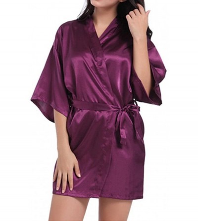 Robes Bride Robes White Lace Bridal Party Robes Rhinestone Satin for Women - Bridesmaid Purple - C218GS08T2Y $10.23