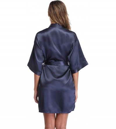 Robes Women's Short Satin Kimono Robe for Bridal Party Bathrobe Wedding Dressing Gown - P-navy - CW18ZXXRK8R $11.21