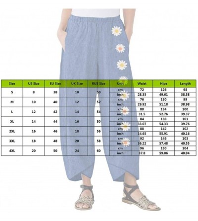 Bottoms Womens Wide Leg Palazzo Cotton Linen Pants Bohemian Yoga Hippie Flowy Harem Pajama Lounge Trousers. S XXXXL Blue - CF...