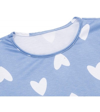 Sets Women 2 Pieces Set Heart Printed Pajama Set Nightwear Casual Top Shorts Set Homewear Summer - Blue - C0190STUKZN $24.64