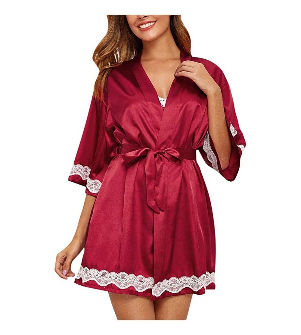 Thermal Underwear Women's Underwear Ladies Sexy Solid Color Lace Underwear Nightdress Set - Red - CR1987DM47G $13.63