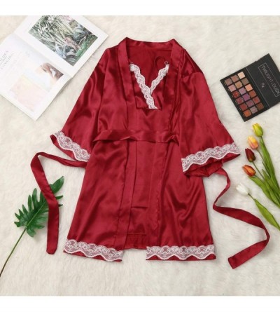 Thermal Underwear Women's Underwear Ladies Sexy Solid Color Lace Underwear Nightdress Set - Red - CR1987DM47G $13.63