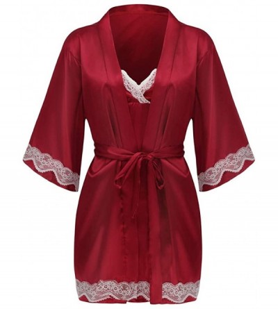 Thermal Underwear Women's Underwear Ladies Sexy Solid Color Lace Underwear Nightdress Set - Red - CR1987DM47G $13.63