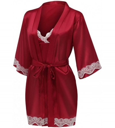 Thermal Underwear Women's Underwear Ladies Sexy Solid Color Lace Underwear Nightdress Set - Red - CR1987DM47G $13.63