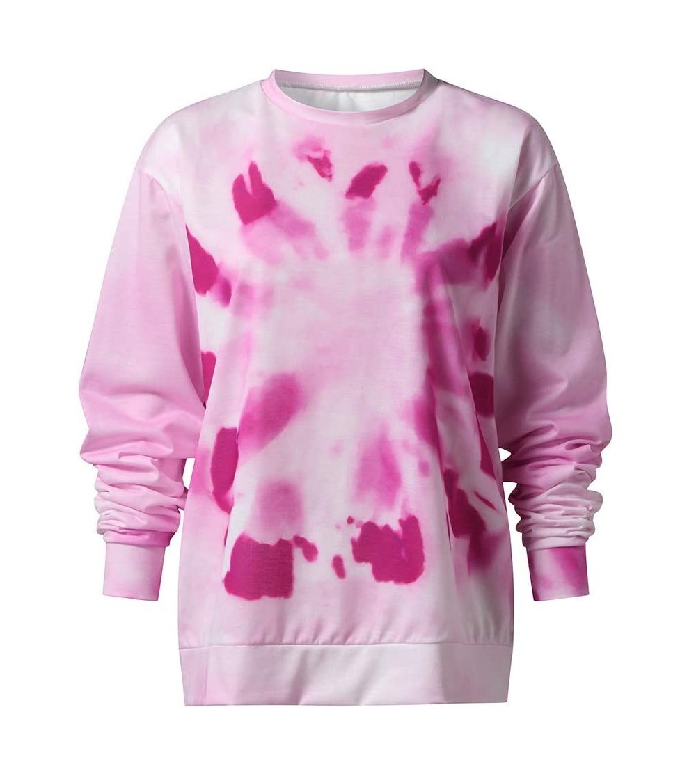 Thermal Underwear Women's Color Block Crewneck Long Sleeve Loose Pullover Sweatshirt Tops - Hot Pink - C919DU3K6QW $25.76