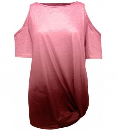 Thermal Underwear Women's Summer Gradient-Print Short Sleeve Crew-Neck T-Shirt Casual tee Tops - Wine - CI190SWW5D0 $22.10