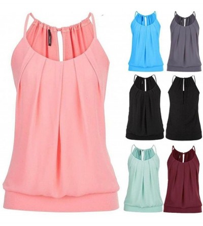 Nightgowns & Sleepshirts Women Summer Loose Vest Wrinkled O Neck Tank Tops Cami Blouse - Red - CV18EQ5XKSR $16.96