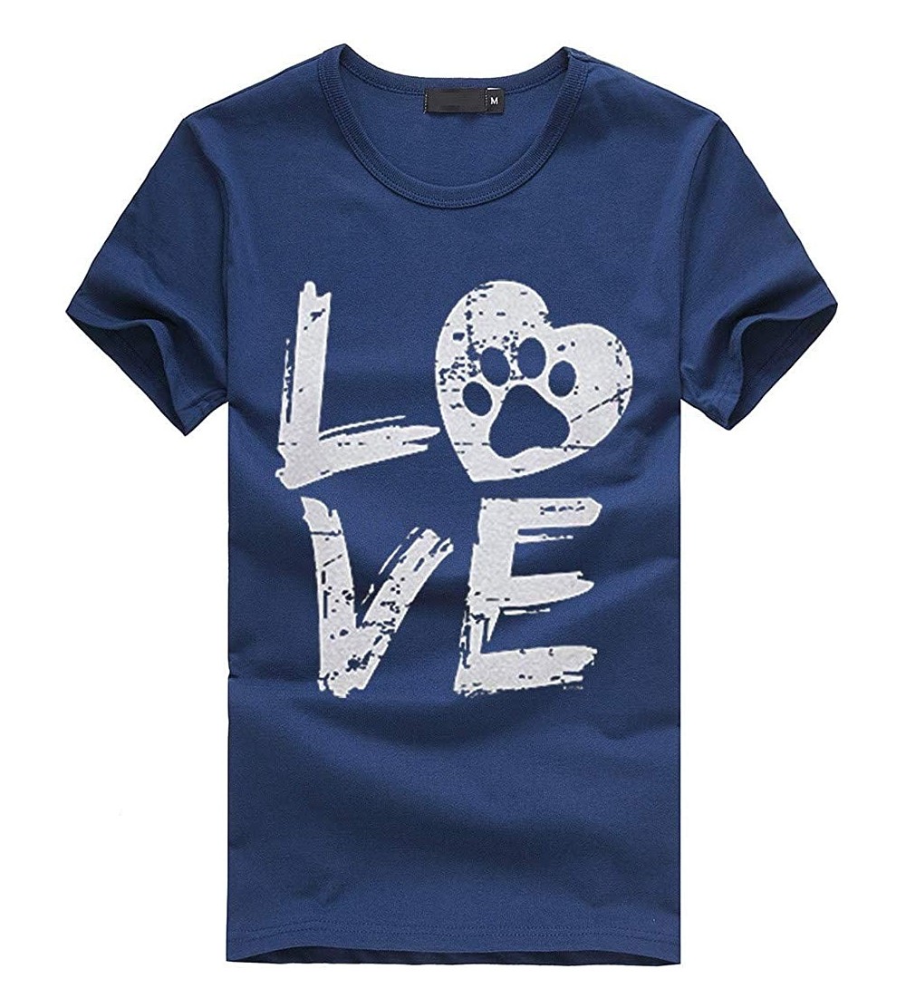 Thermal Underwear Fashion Women's T-Shirt Casual O-Neck Top Loose Short-Sleeved Love Letter - Blue - CP18O89QM8X $12.48