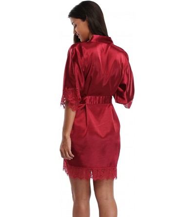 Robes Silk Kimono Robe Women Sleepwear Short Bridesmaid Bath Robes Wedding Party - Maroon - CE182DW5C5Y $14.03