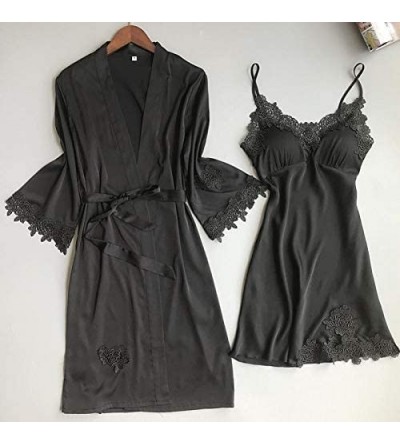 Robes Female Sleepwear Rayon Robe Set Summer Kimono Bathrobe Elegant Style Wedding Parties- Birthday- Summer Sleepwear Satin ...