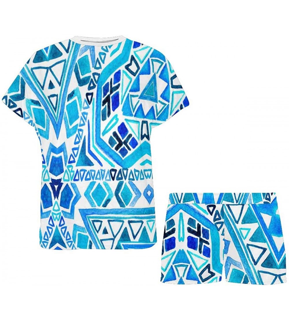 Nightgowns & Sleepshirts Ethnic Tiles Geometric Tribal Shapes Women Sleepwear Lounge Short Sleeve Pajama Set Night Shirt - Mu...