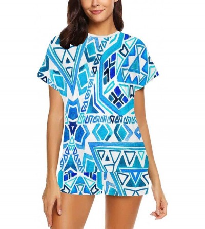 Nightgowns & Sleepshirts Ethnic Tiles Geometric Tribal Shapes Women Sleepwear Lounge Short Sleeve Pajama Set Night Shirt - Mu...