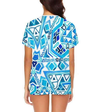 Nightgowns & Sleepshirts Ethnic Tiles Geometric Tribal Shapes Women Sleepwear Lounge Short Sleeve Pajama Set Night Shirt - Mu...