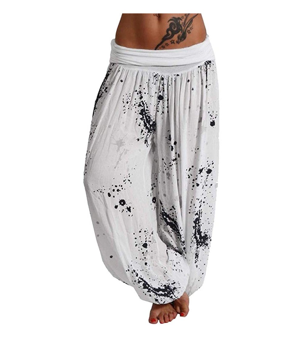 Bottoms Women's Comfy Casual Pant 2019 New Printed Loose Wide Leg Yoga Pants - White - CC18SXTLDLU $15.97