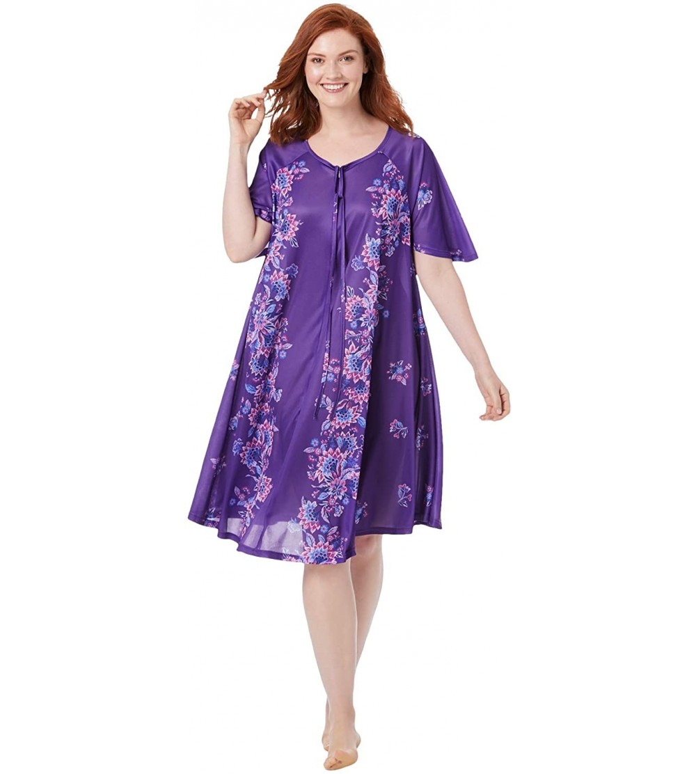 Nightgowns & Sleepshirts Women's Plus Size Short Sweeping Printed Lounger Nightgown - Plum Burst Dahlia (0494) - CR190N3MO90 ...