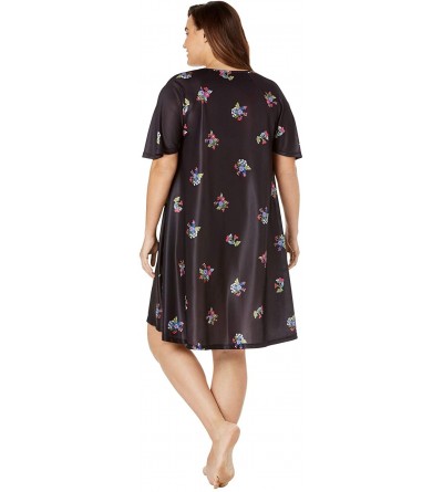 Nightgowns & Sleepshirts Women's Plus Size Short Sweeping Printed Lounger Nightgown - Plum Burst Dahlia (0494) - CR190N3MO90 ...