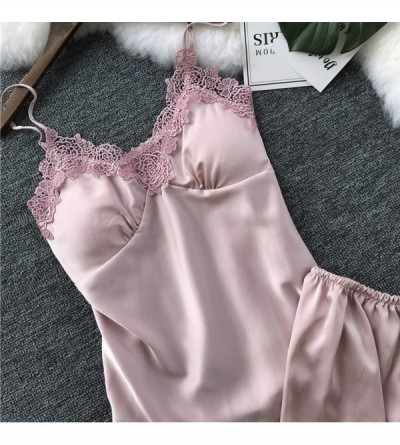 Thermal Underwear Nightwear Womens Sexy lace Sling Pajamas Solid Color Pajamas Nightdress Underwear Set - Pink - C418U09IY6U ...