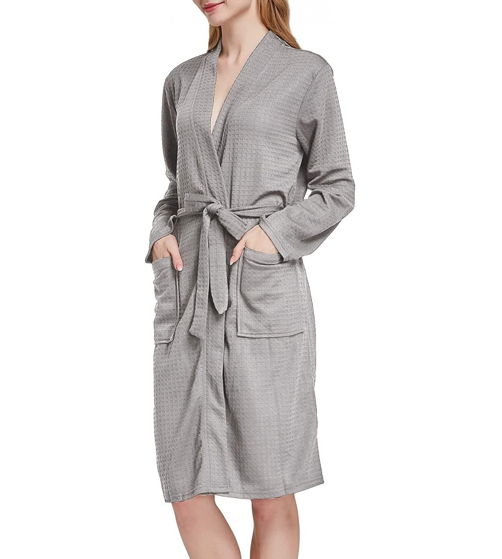 Robes Women Men Hotel Spa Soft Robe Waffle Weave Kimono Nightwear Sleepwear Bathrobe - Pure Grey - C1193IQKM3W $16.46