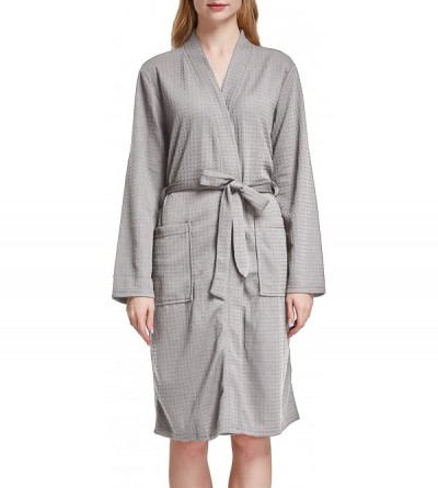 Robes Women Men Hotel Spa Soft Robe Waffle Weave Kimono Nightwear Sleepwear Bathrobe - Pure Grey - C1193IQKM3W $16.46