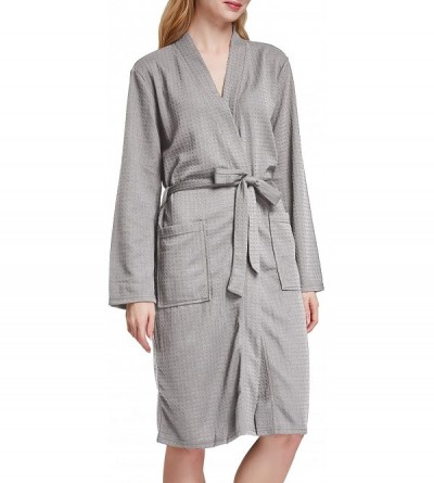 Robes Women Men Hotel Spa Soft Robe Waffle Weave Kimono Nightwear Sleepwear Bathrobe - Pure Grey - C1193IQKM3W $16.46