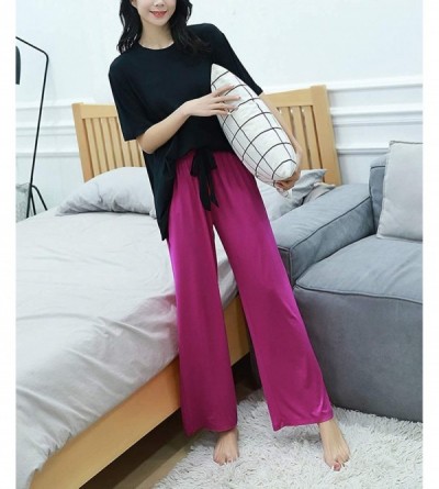 Sets Women Pajamas Short Sleeve T-Shirt Elastic Drawstring Long Pant Set Sleepwear Loungewear Nightgown Casual Pajama Sets - ...