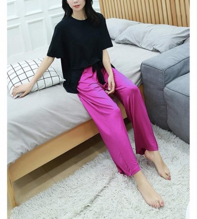 Sets Women Pajamas Short Sleeve T-Shirt Elastic Drawstring Long Pant Set Sleepwear Loungewear Nightgown Casual Pajama Sets - ...