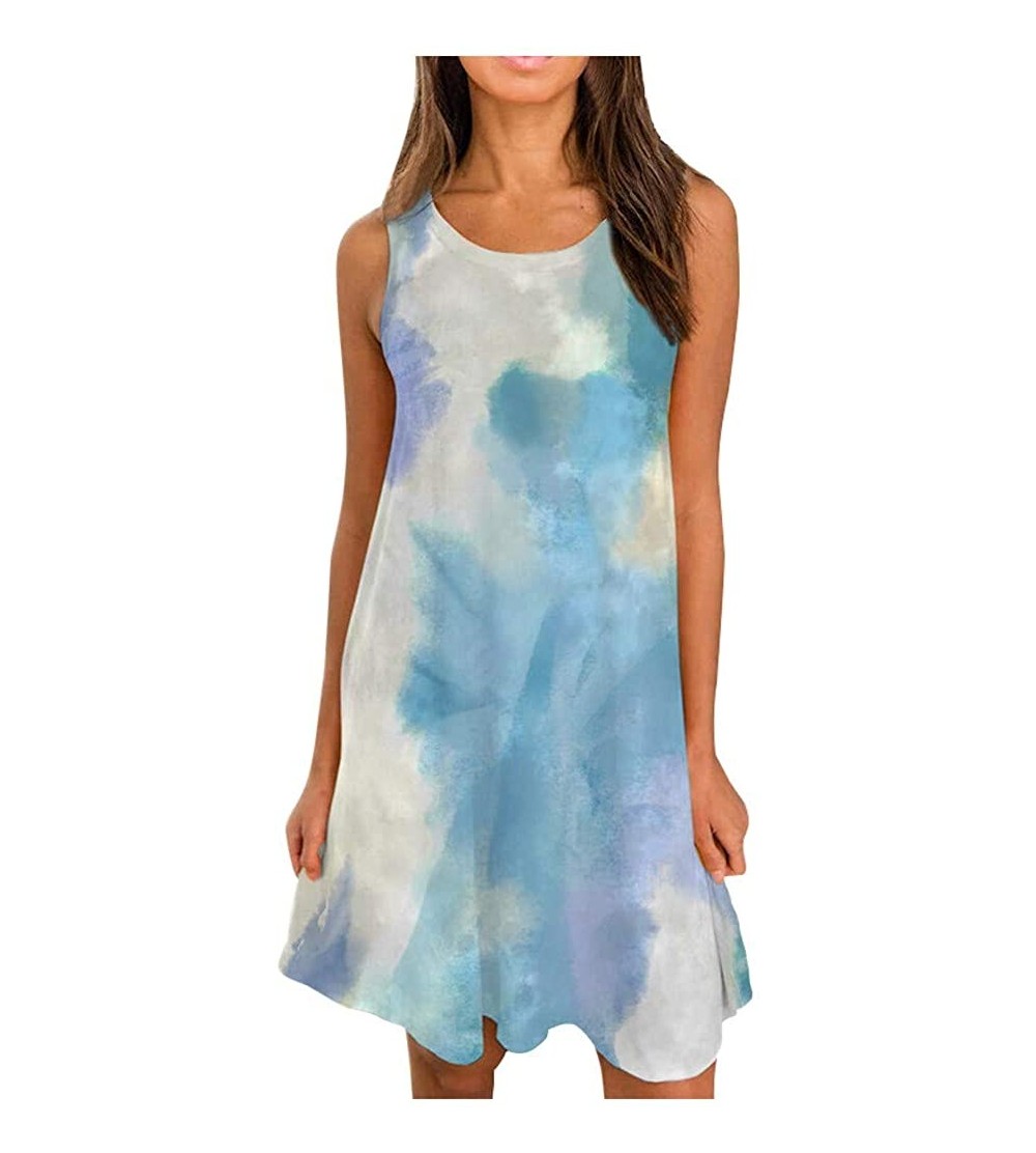 Nightgowns & Sleepshirts Tank Dresses for Women Bodycon Casual Summer Tie-Dye Loungewear Swing Loose Sleepwear Nightdress - S...