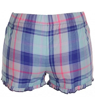 Bottoms Plaid Boxer Pajama Shorts Blue Plaid S - CP18D92AIH0 $11.87